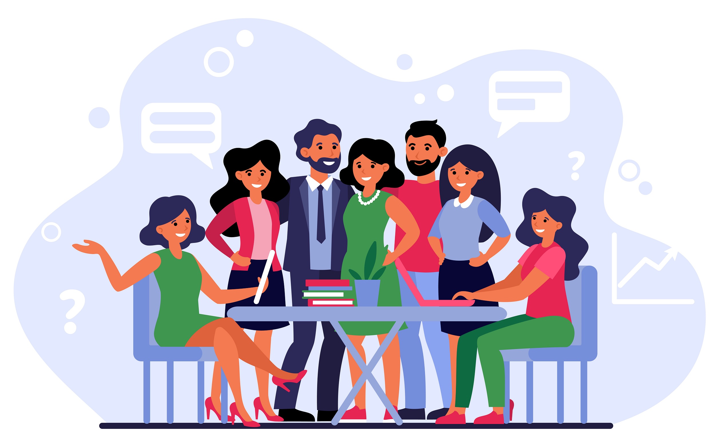 Happy united business team. Colleagues, group of office employees standing together flat vector illustration. Teamwork, success, unity concept for banner, website design or landing web page